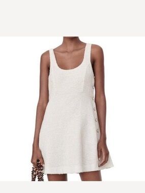 Zara Cream Sleeveless Textured Mini Dress